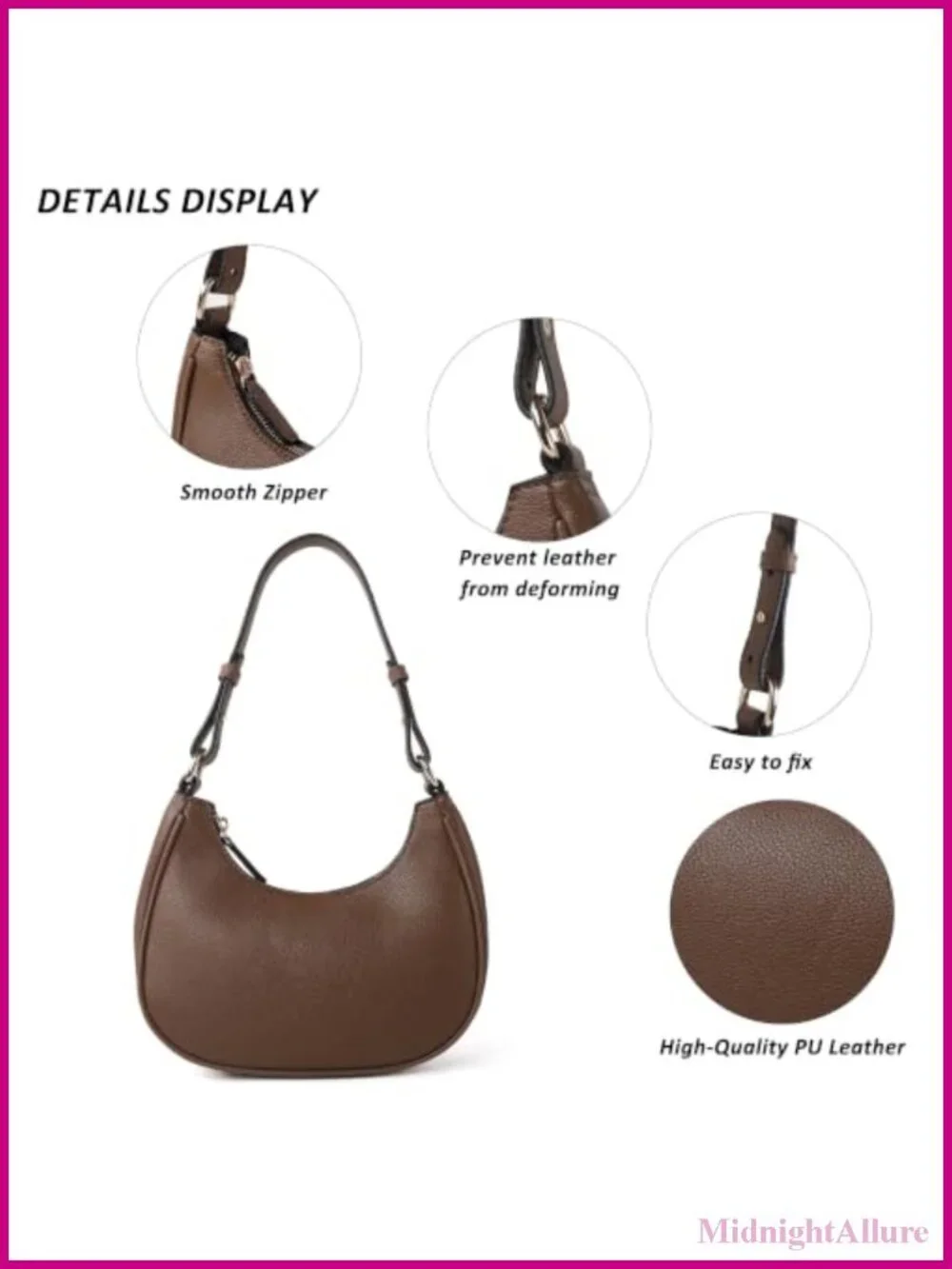 Small PU Leather Hobo Shoulder Bag Mini Crescent Purse Women